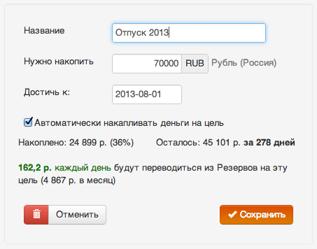 Финансовые цели в ХаниМани